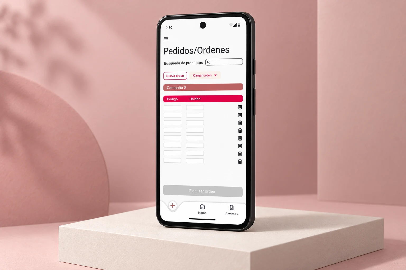 Mi espacio Avon: pantalla de pedidos en un celular