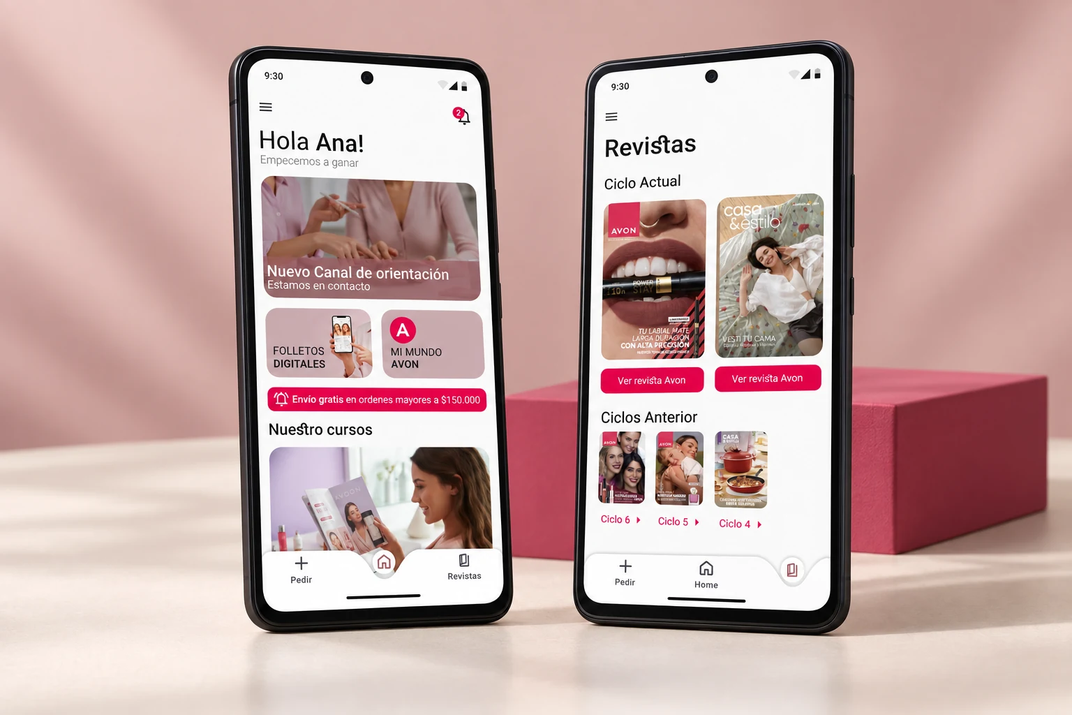 Mi espacio Avon: pantallas de inicio y revistas