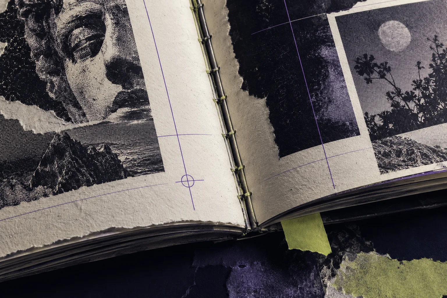 Detalle de encuadernación, retícula y trama impresa