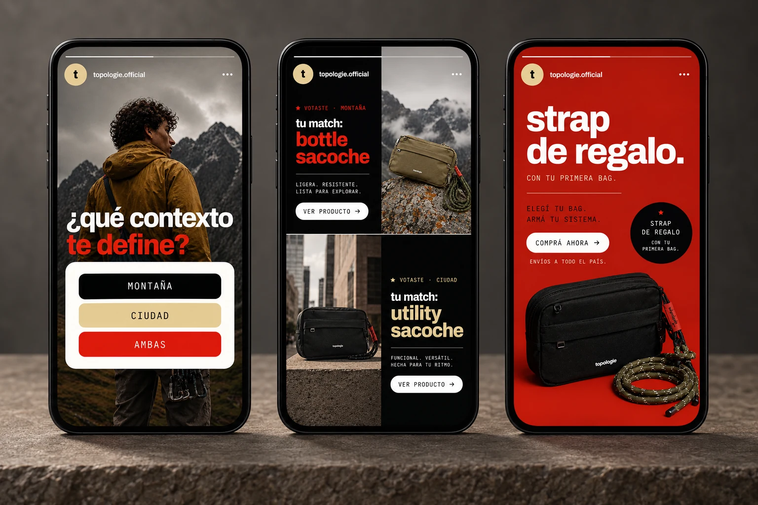 Topologie: secuencia de stories en tres celulares